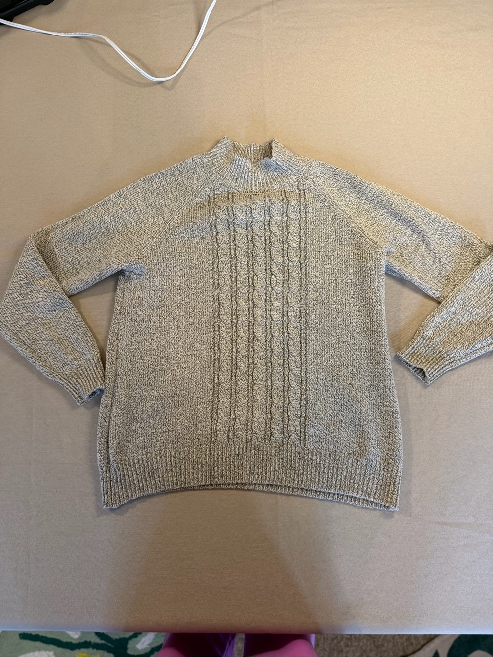 Carolyn Taylor Neutral Beige Cable-Knit Turtleneck Sweater